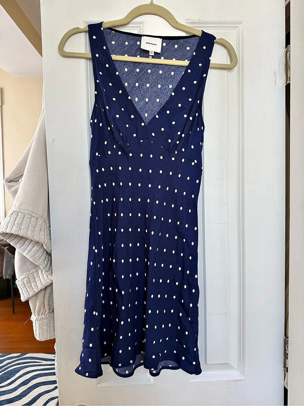 Reformation Polka Dot Mini Dress in Blue & White Size XS Like New